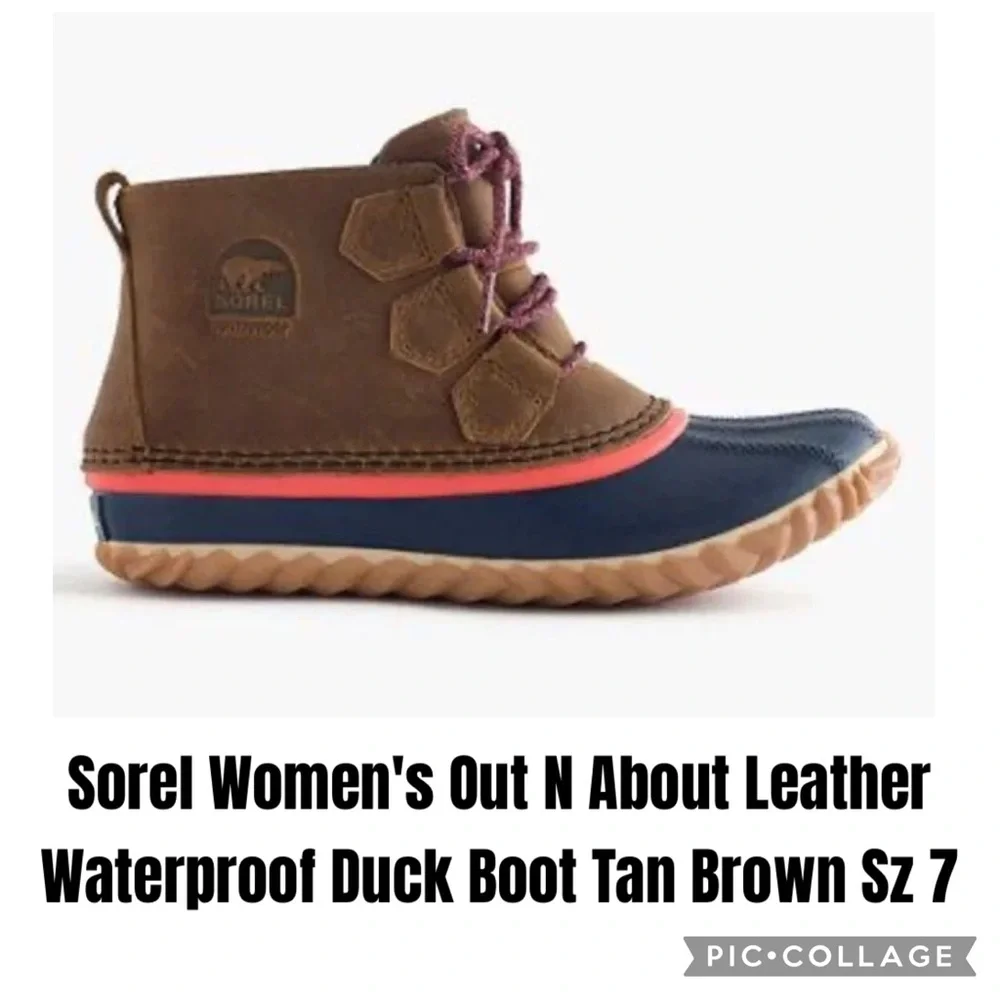 Sorel Women's Out N About Leather Waterproof Duck Boot Tan Brown Sz 7